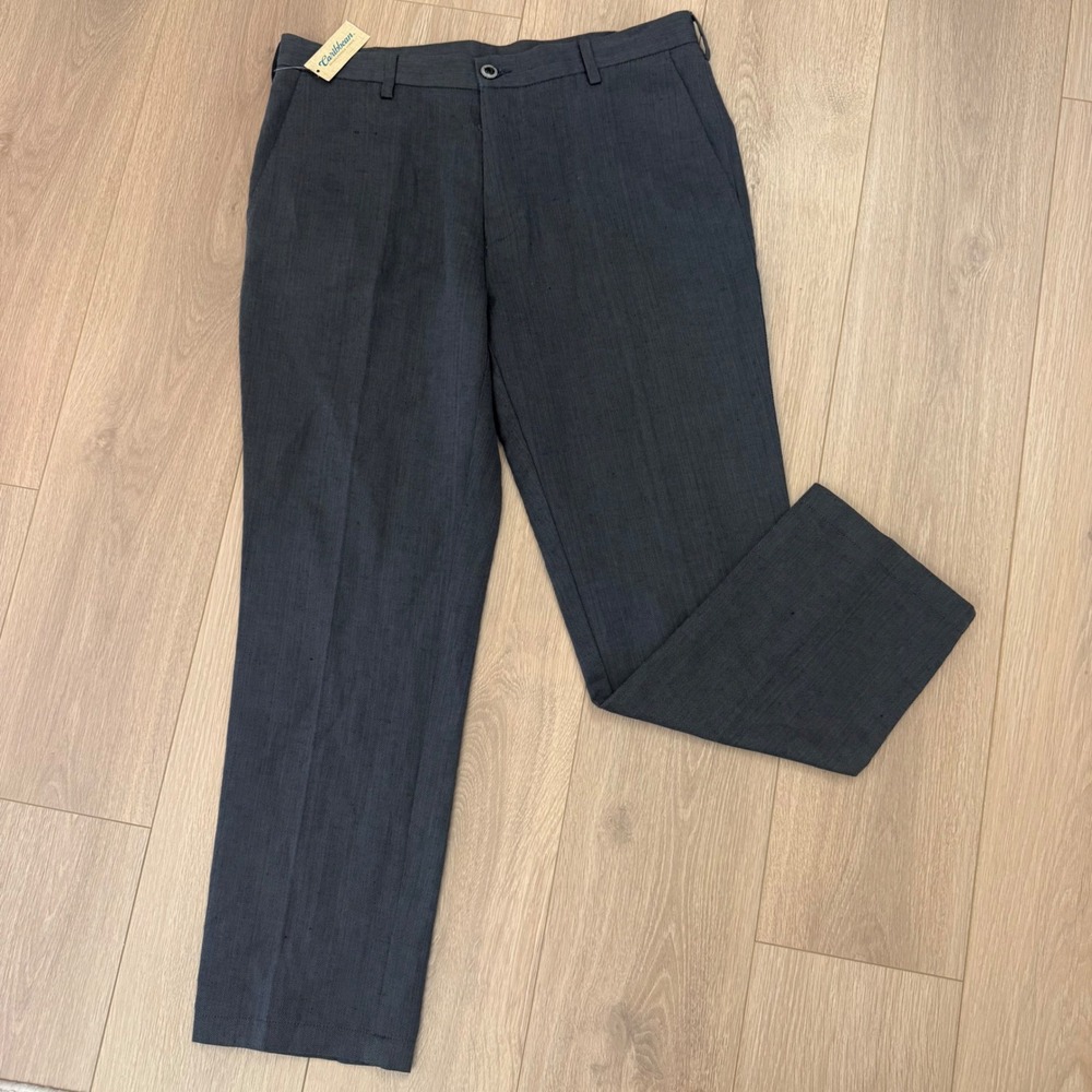 Caribbean Roundtree & Yorke Mens Herringbone Linen Pants Charcoal Gray 36x30